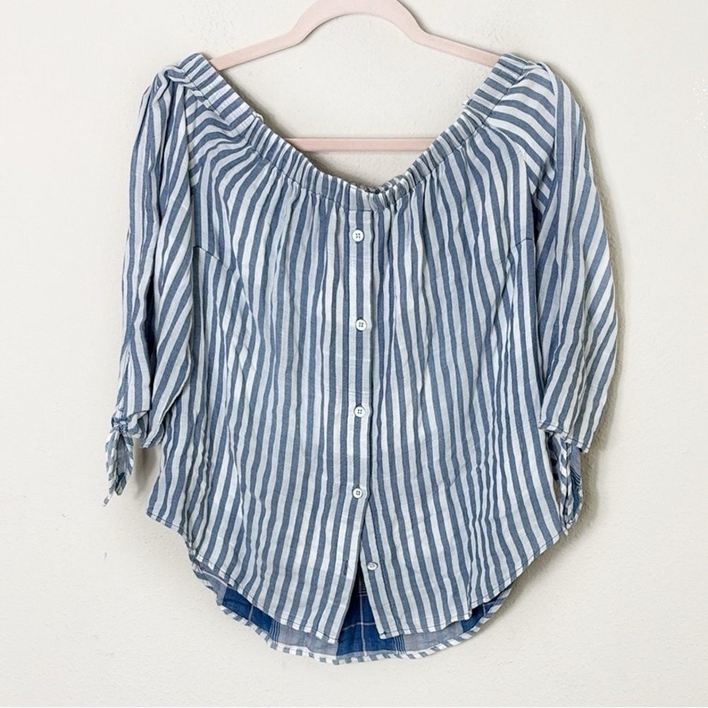 Cloth Stone Off the Shoulder Stripe Blue White Button Down Shirt size small